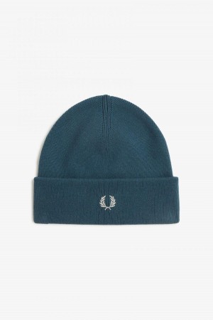 Petrol Blue / Light Oyster Fred Perry Classic Accessories Beanie | YSGVQ87430