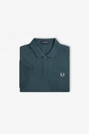 Petrol Blue / Light Oyster Fred Perry M6000 Men's Fred Perry Shirt | FSGUI49721