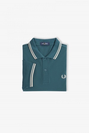 Petrol Blue / Light Oyster / Light Oyster Fred Perry M3600 Men's Fred Perry Shirt | SGQAV69395