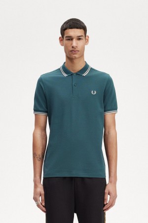 Petrol Blue / Light Oyster / Light Oyster Fred Perry M3600 Men's Polo Shirts | SGQAV48560