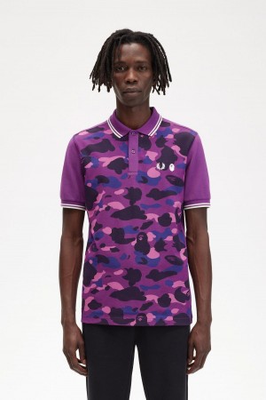 Purple Fred Perry Camouflage Fred Perry Shirt Men's Polo Shirts | SGQCS20086