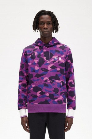 Purple Fred Perry Camouflage Hooded Men's Sweatshirts | SGIIZ55351