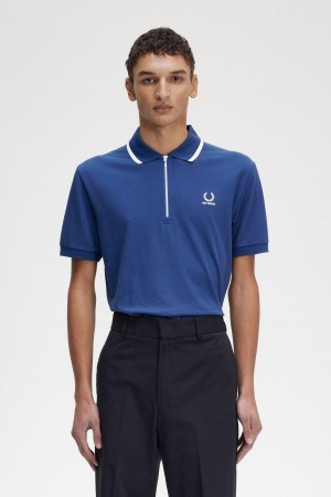 Royal Blue Fred Perry Half Zip Polo Shirt Men's Polo Shirts | SGXMI49079