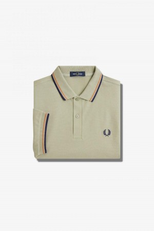 Seagrass / Light Rust / French Navy Fred Perry M3600 Men's Fred Perry Shirt | SGCVG45118