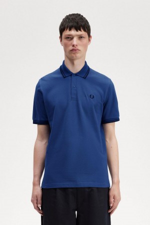 Shaded Cobalt / Navy / Navy Fred Perry M12 Men's Polo Shirts | SGXMI12245