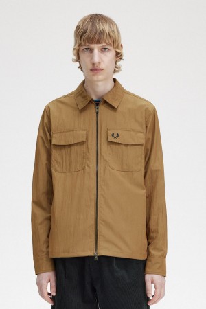 Shaded Stone Fred Perry Lightweight Zip-Through Men's Shirts | SGXBR31217