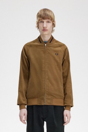 Shaded Stone Fred Perry Waffle Cord Tennis Bomber Men's Coats | ZSGMJ98306