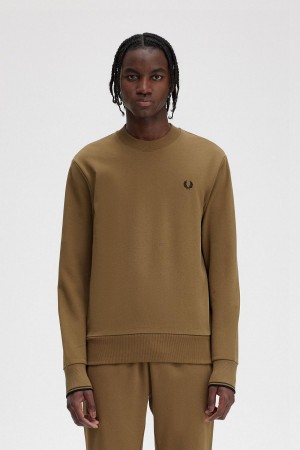 Shaded Stone / Burnt Tobacco Fred Perry Crew Neck Men's Sweatshirts | ASGDF10027