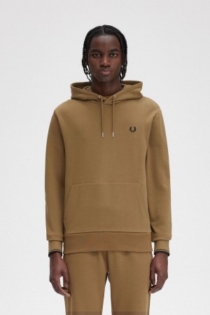 Shaded Stone / Burnt Tobacco Fred Perry Tipped Hooded Sweatshirt Men's Tracksuits | SGCVG49029