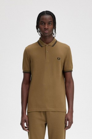 Shaded Stone / Burnt Tobacco / Black Fred Perry M3600 Men's Polo Shirts | DSGVO32394