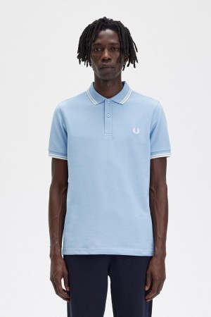 Sky Blue / Snow White / Snow White Fred Perry M3600 Men's Polo Shirts | SGEAH87712