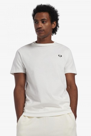 Snow White Fred Perry Crew Neck Men's T Shirts | DSGVO34442