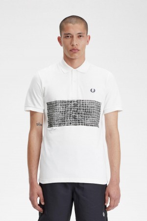 Snow White Fred Perry Tennis Print Fred Perry Shirt Men's Polo Shirts | USGND20998