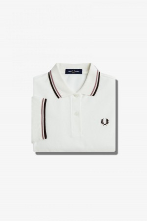 Snow White / Dark Pink / Burnt Tobacco Fred Perry G3600 Women's Fred Perry Shirt | BSGSO72211