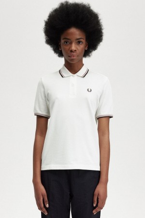 Snow White / Dark Pink / Burnt Tobacco Fred Perry G3600 Women's Polo Shirts | SGXMI97400