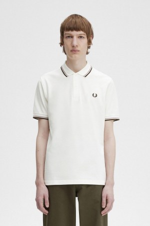 Snow White / Deep Pink / Burnt Tobacco Fred Perry M3600 Men's Polo Shirts | SGJZR79069