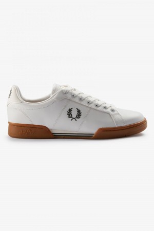 Snow White / Field Green Fred Perry B722 Men's Shoes | ESGHC32658