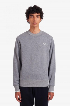 Steel Marl Fred Perry Crew Neck Men's Sweatshirts | XSGBH40027