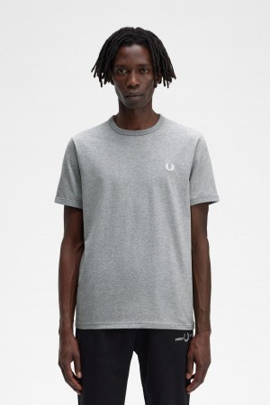 Steel Marl Fred Perry Ringer Men's T Shirts | USGTG76950