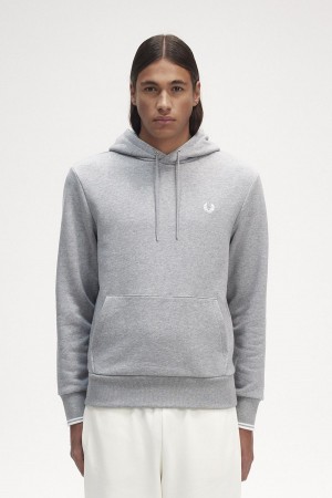 Steel Marl Fred Perry Tipped Hooded Men's Sweatshirts | SGEAH84561