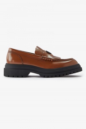 Tan Fred Perry Leather Loafer Men's Shoes | USGTG61657