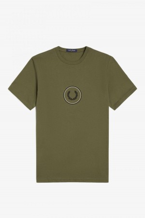 Uniform Green / Black Fred Perry Circle Branding Men's T Shirts | BSGSO32327