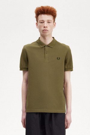 Uniform Green / Black Fred Perry M6000 Men's Polo Shirts | BSGSO89446