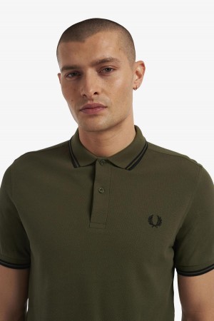 Uniform Green / Black / Black Fred Perry M3600 Men's Polo Shirts | SGXMI94377