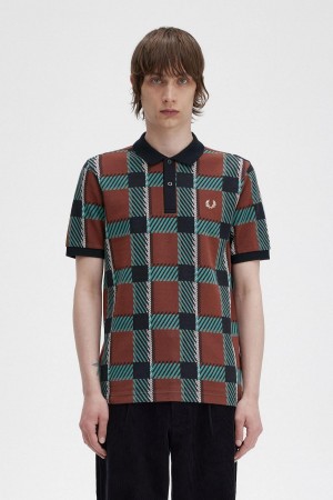 Whisky Brown Fred Perry Glitch Tartan Polo Shirt Men's Polo Shirts | DSGVO14155