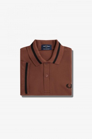 Whisky Brown / Black Fred Perry M2 Men's Polo Shirts | ASGDF47916