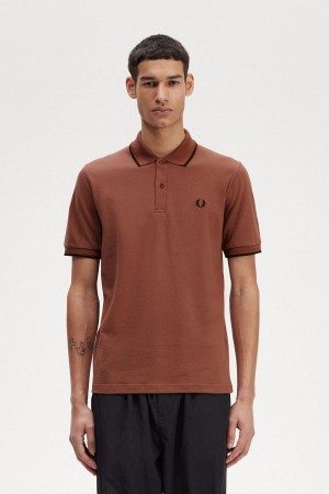 Whisky Brown / Dark Caramel / Black Fred Perry M12 Men's Polo Shirts | ESGHC48461