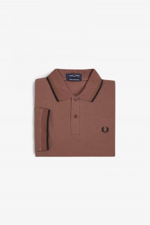 Whisky Brown / Dark Caramel / Black Fred Perry M12 Men's Fred Perry Shirt | SSGVO89513