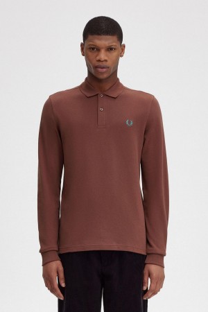 Whisky Brown / Deep Mint Fred Perry M6006 Men's Polo Shirts | ESGVG37409