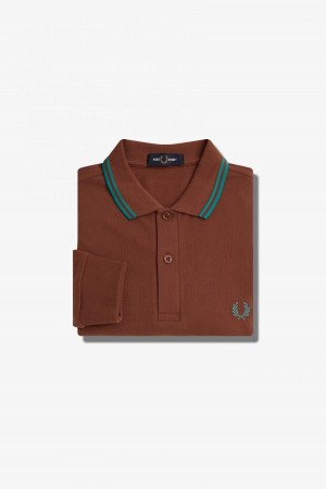 Whisky Brown / Deep Mint / Deep Mint Fred Perry M3636 Men's Fred Perry Shirt | SGJZR67197