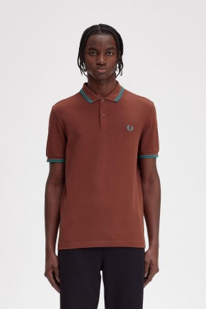 Whisky Brown / Deep Mint / Deep Mint Fred Perry M3600 Men's Polo Shirts | LSGTR55230