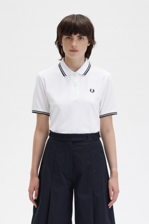 White / Black / Black Fred Perry G3600 Women's Fred Perry Shirt | USGND85792