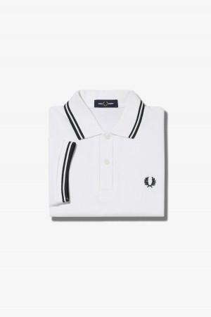 White / Black / Black Fred Perry M3600 Men's Fred Perry Shirt | TSGWZ94412