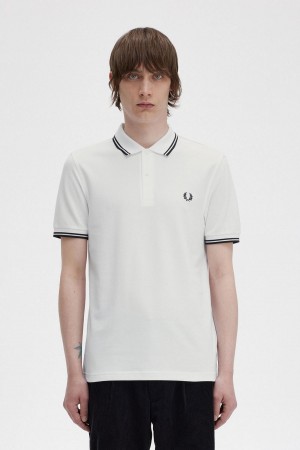 White / Black / Black Fred Perry M3600 Men's Polo Shirts | SGQCS49314