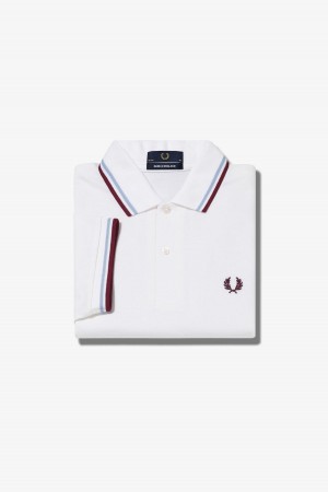 White / Ice / Maroon Fred Perry M12 Men's Fred Perry Shirt | SGICD33244