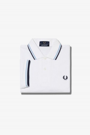 White / Ice / Navy Fred Perry M12 Men's Fred Perry Shirt | MSGFT52255