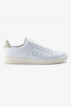 White / Light Oyster Fred Perry B721 Men's Shoes | YSGVQ63723