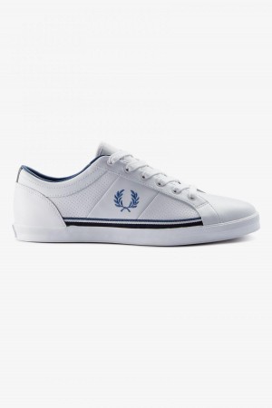 White / Midnght Blue Fred Perry Perforated Baseline Men's Shoes | ESGVG82324