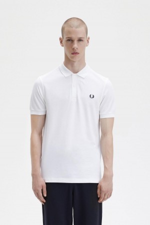 White / Navy Fred Perry M6000 Men's Polo Shirts | QSGWA44589