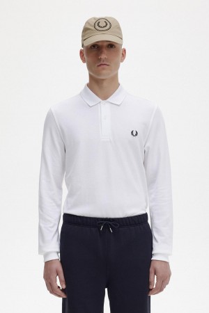 White / Navy Fred Perry M6006 Men's Polo Shirts | ASGDF20855