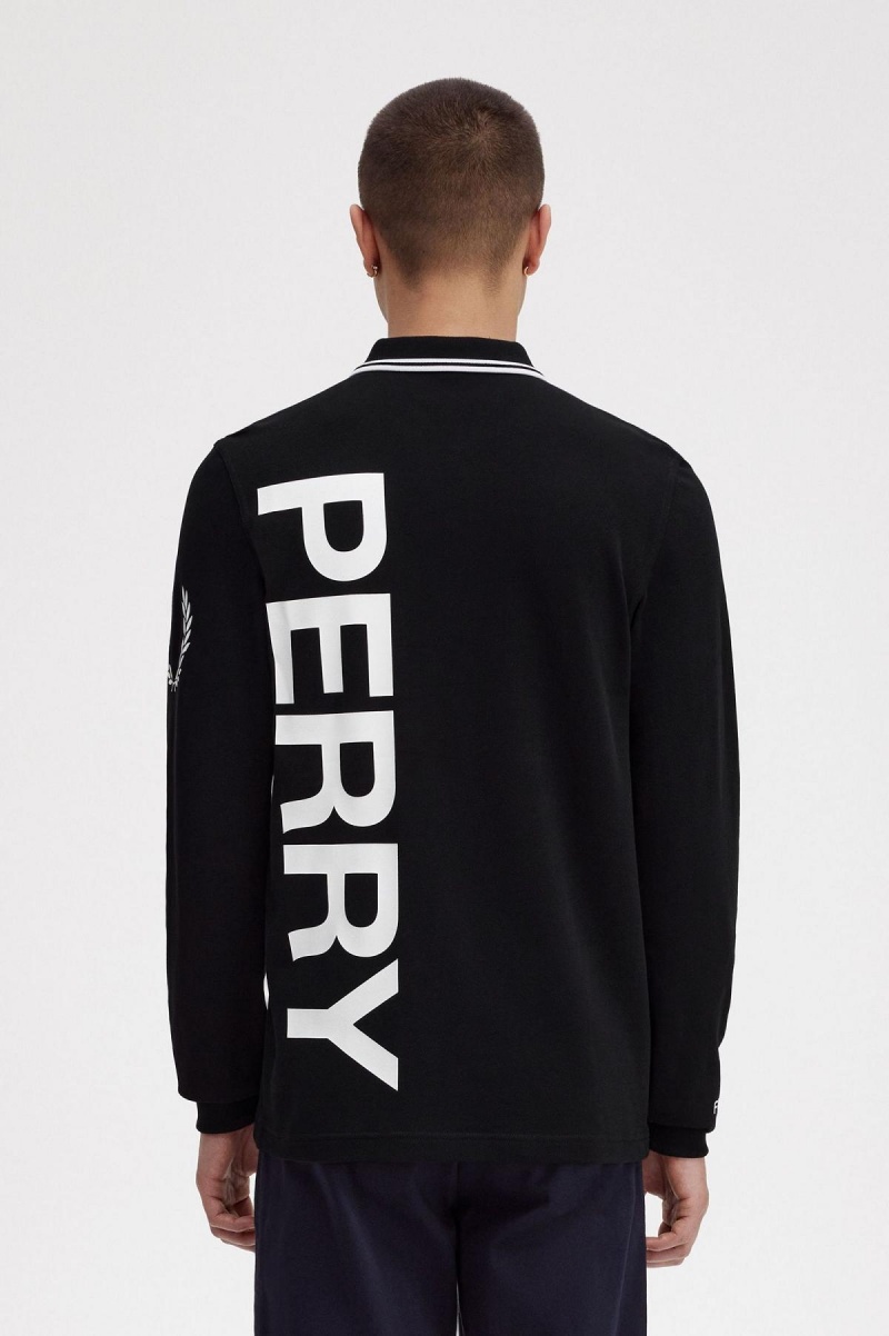 Black Fred Perry Bold Graphic Long Sleeve Fred Perry Shirt Men's Polo Shirts | GSGEC58529