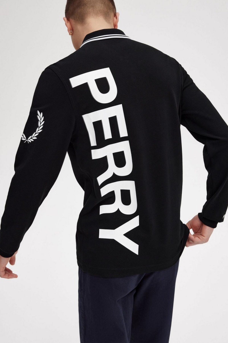 Black Fred Perry Bold Graphic Long Sleeve Fred Perry Shirt Men's Polo Shirts | GSGEC58529