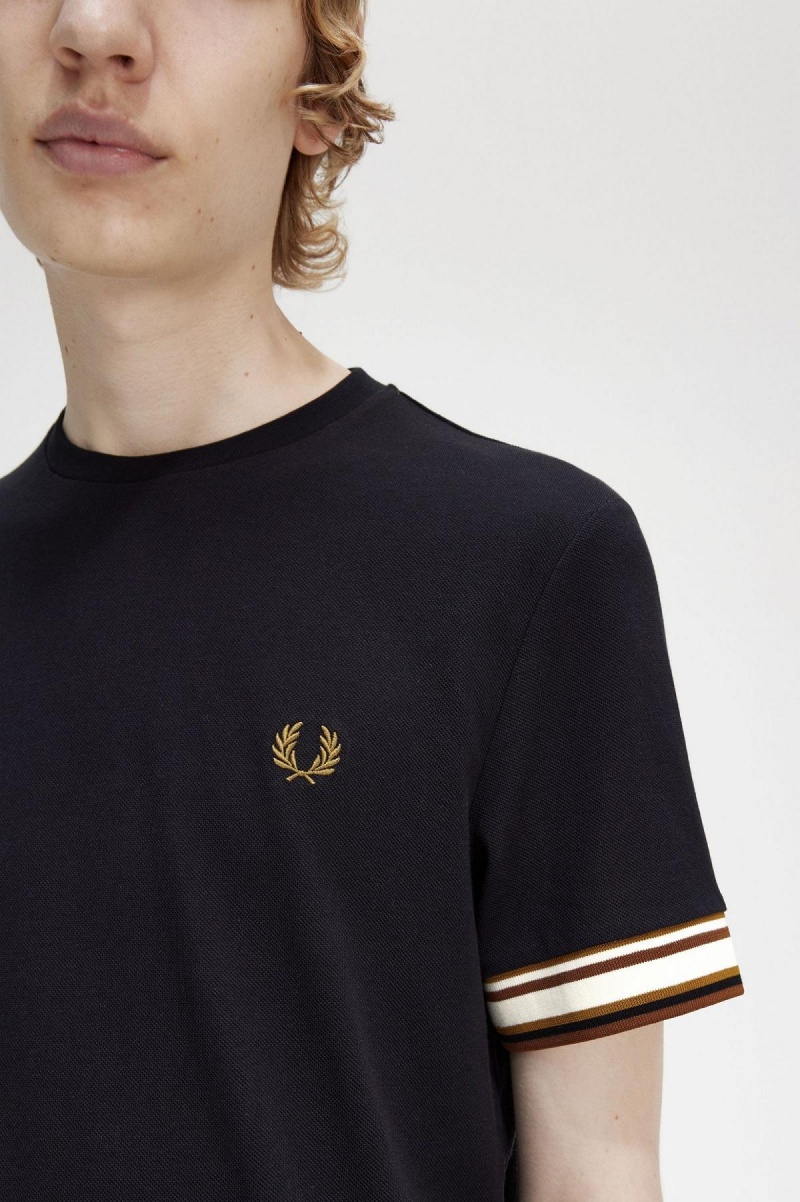 Black Fred Perry Bold Tipped Piqué Men's T Shirts | SGIIZ96453