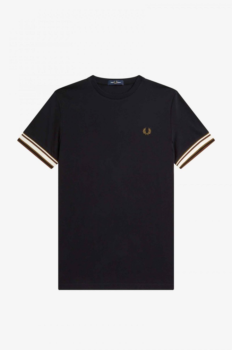 Black Fred Perry Bold Tipped Piqué Men's T Shirts | SGIIZ96453