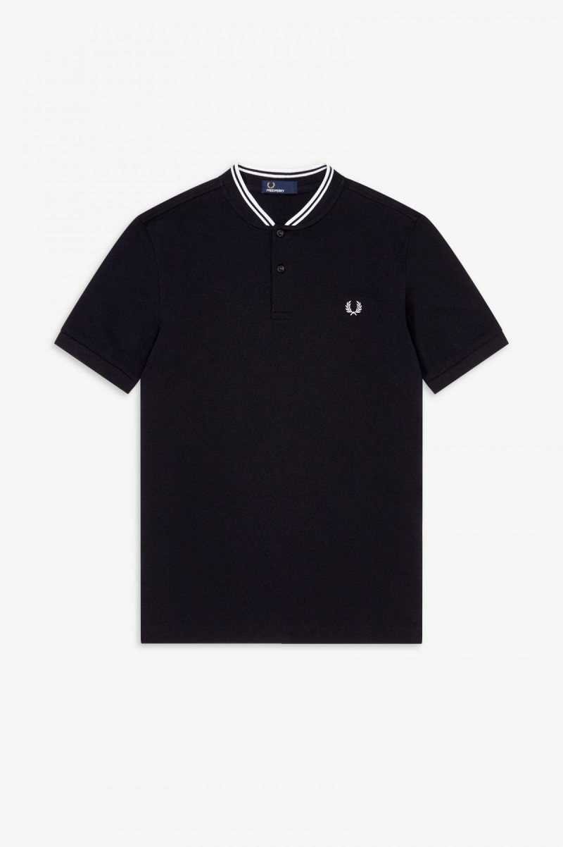 Black Fred Perry Bomber Collar Polo Shirt Men's Polo Shirts | SGEAH23484