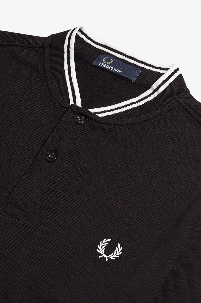 Black Fred Perry Bomber Collar Polo Shirt Men's Polo Shirts | SGEAH23484